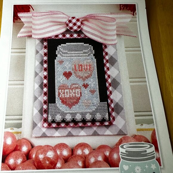 February Hearts Shelf Life Cross Stitch Pattern Kit NEW Its Sew Emma Monthly Jar - Picture 2 of 3